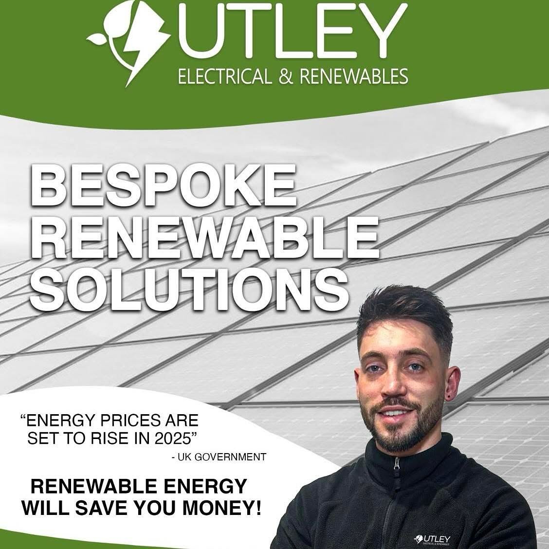 ⚡ Ofgem is raising the energy price cap again this October. Bills are going up – but yours don’t have to.
☀️ With solar panels + battery storage from Utley Electrical & Renewables, you can cut costs, store your own energy, and protect yourself from future hikes.
📲 Free survey & bespoke quote today:
07495 325 865 | Sam@utleygroup.co.uk